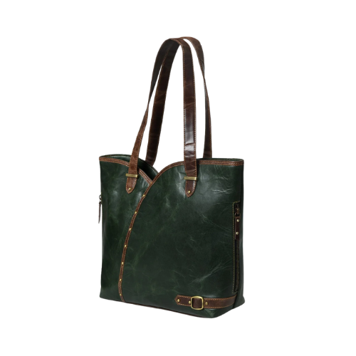 Emerald Brown Accent Leather Tote Bag