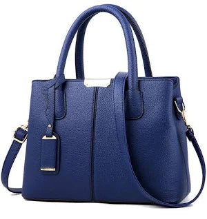 Elegant Navy Blue Leather Tote Handbag