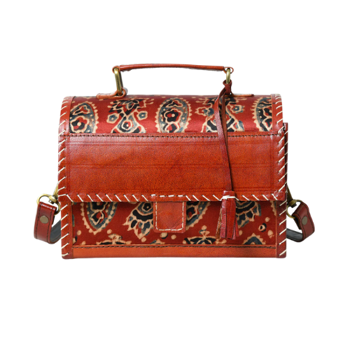 Rust Red Patterned Leather Top-Handle Bag