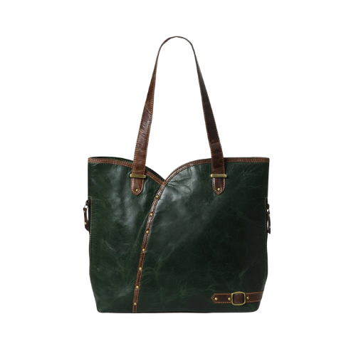 Emerald Brown Accent Leather Tote Bag