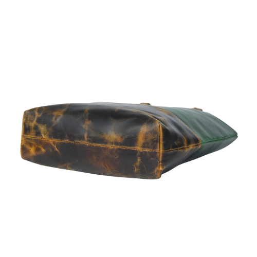 Two-Tone Green & Brown Leather Tote Bag