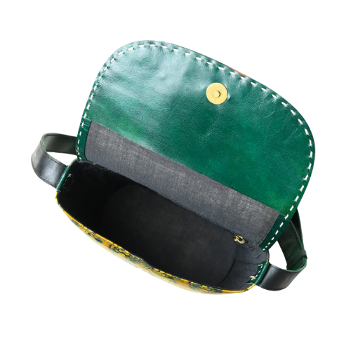 Green & Mustard Patterned Leather Crossbody Bag