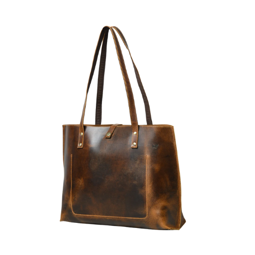 Rustic Brown Leather Tote Bag