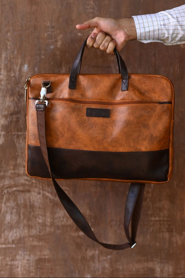 Two-Tone Leather Laptop Bag