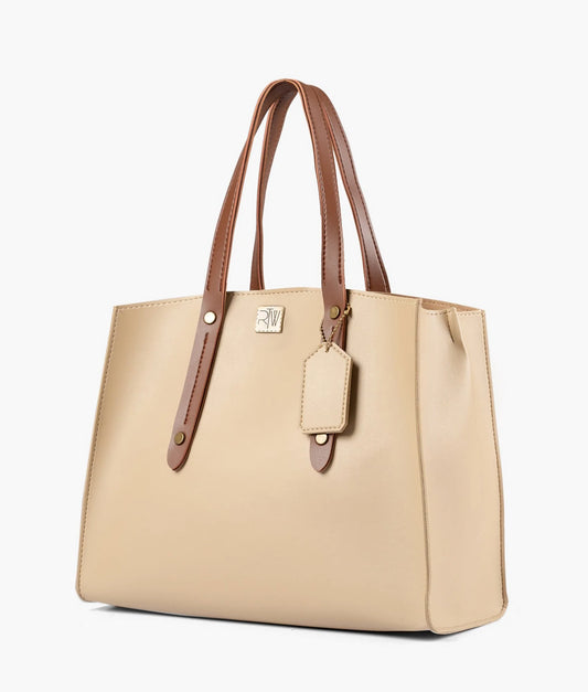 Beige Leather Tote Bag